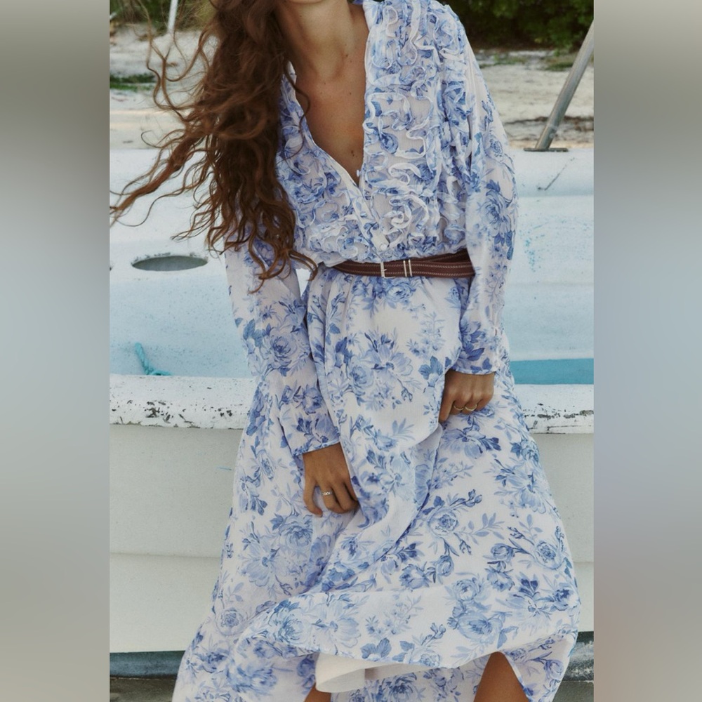 Belted Ruffle Printed Dress
